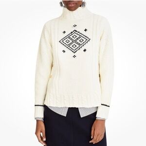 J. Crew white cable knit Nordic Cotton Wool Mock turtleneck Sweater size S